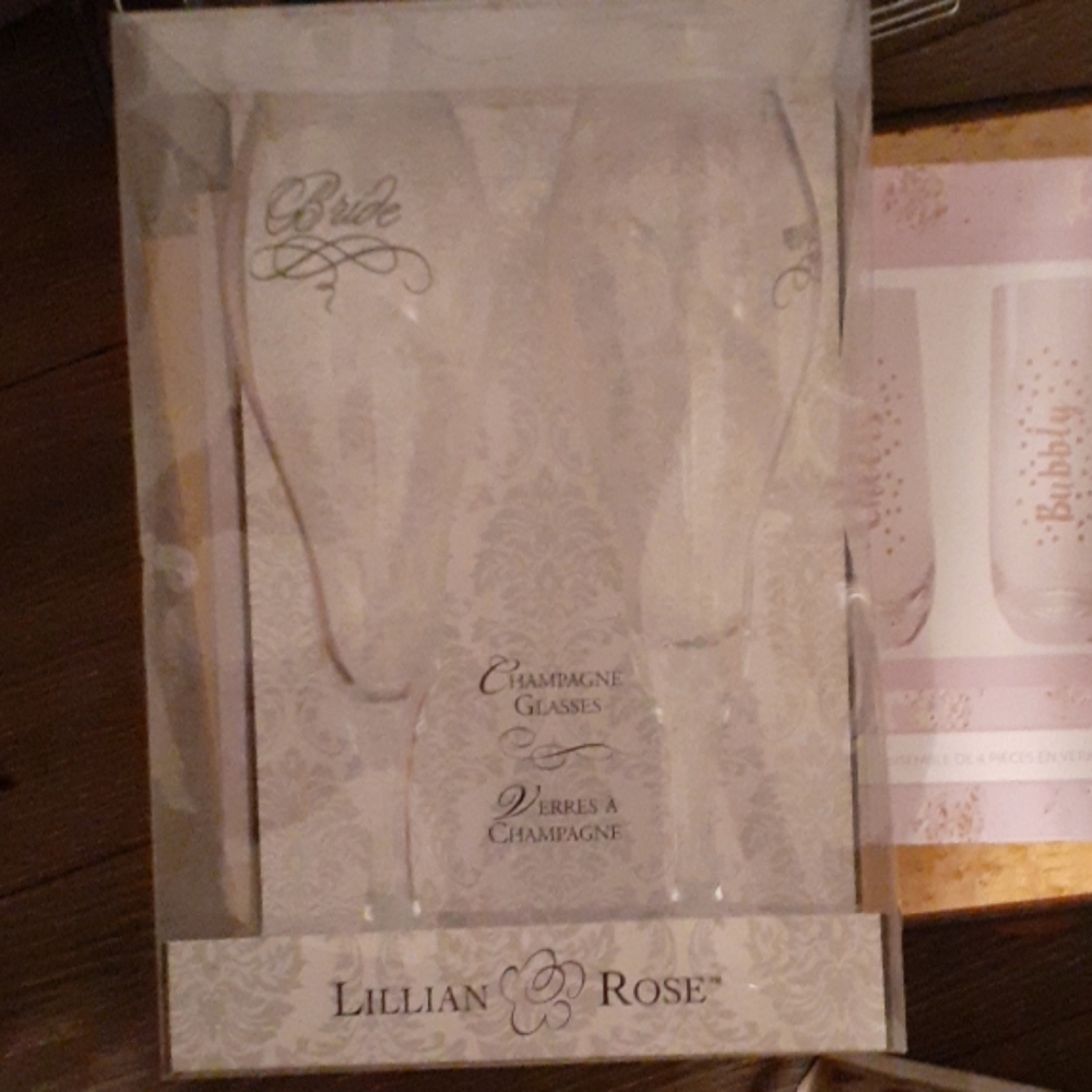 Lillian Rose bride and groom champagne glasses